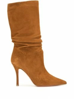 Amina Muaddi slouchy suede mid-calf boots