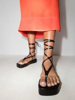 Amina Muaddi Jamie ankle wrap flatform sandals