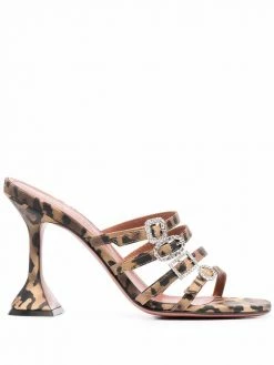Amina Muaddi Robyn leopard-print crystal-buckle sandals